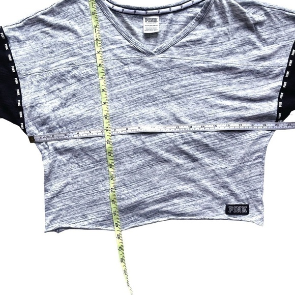 Pink VICTORIA’S SECRET Gray Black Crop V Neck T Shirt Mesh Raw Cut Hem Size XS - Picture 10 of 12